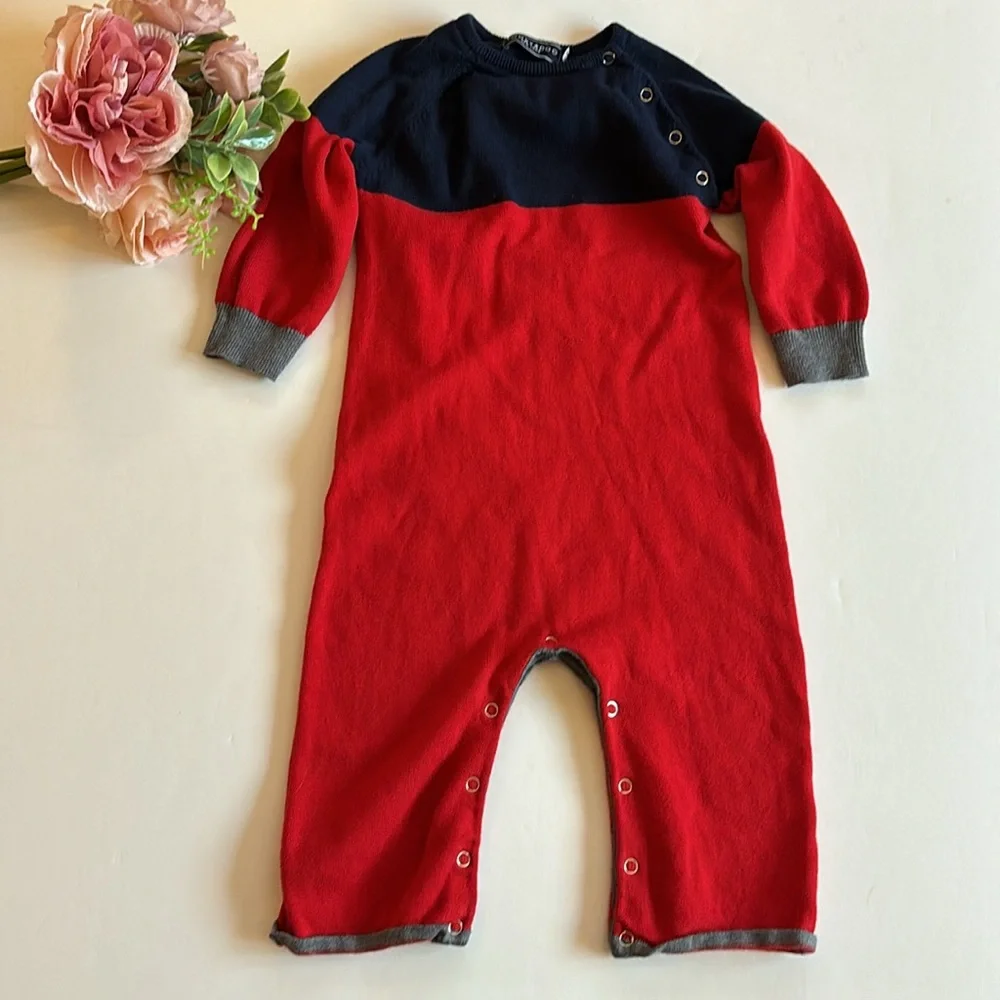 Toobydoo Red and blue sweater onesie 18-24 month Snap bottom ToobyDoo